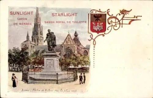 Wappen Ak Anvers Antwerpen Flandern, Peter-Paul-Rubens-Statue