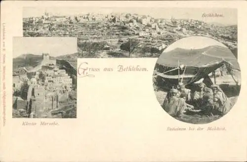 Ak Bethlehem Palästina, Panorama, Beduinen, Kloster marsaba
