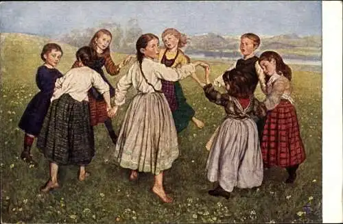 Künstler Ak Thoma, Hans, Mädchen beim Tanzen, Kinderreigen