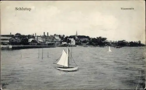 Ak Schlutup Hansestadt Lübeck, Wasserseite, Segelboot