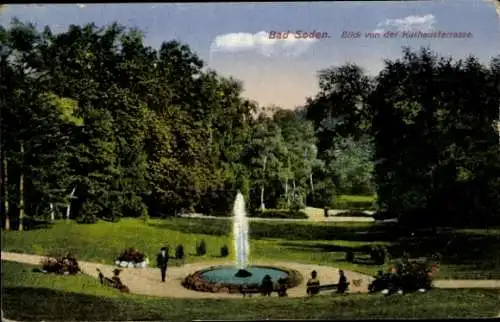 Ak Bad Soden am Taunus Hessen, Blick von der Kurhausterrasse, Springbrunnen