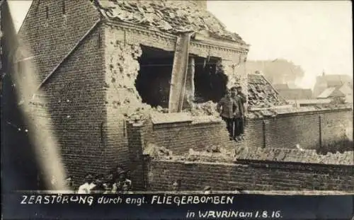 Foto Ak Wavrin Nord, Zerstörung durch englische Fliegerbomben, 1916