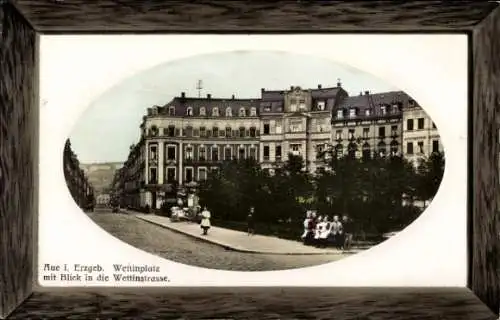 Präge Passepartout Ak Aue Erzgebirge, Wettinplatz, Wettinstraße