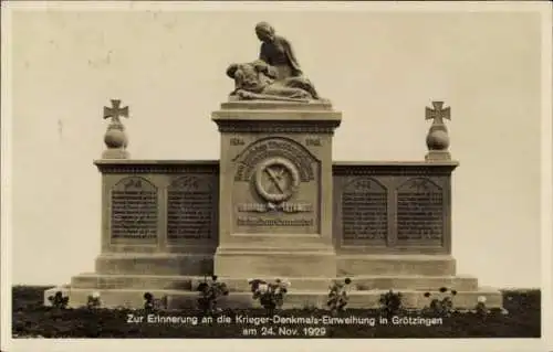 Ak Grötzingen Baden Württemberg, Kriegerdenkmal-Einweihung 1929
