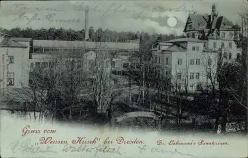 Mondschein Ak Dresden Weißer Hirsch, Dr. Lahmann's-Sanatorium