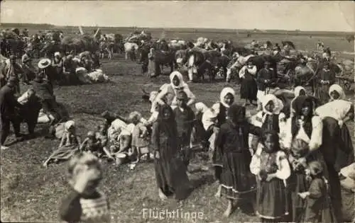 Ak Kriegsflüchtlinge, I. WK, Stempel Landst.-Infanterie-Batl. Nürnberg 1