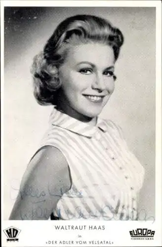 Ak Schauspielerin und Sängerin Waltraut Haas, Portrait, Film Der Adler vom Velsatal, Autogramm