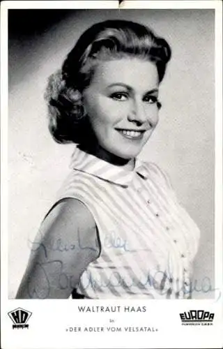 Ak Schauspielerin und Sängerin Waltraut Haas, Portrait, Film Der Adler vom Velsatal, Autogramm