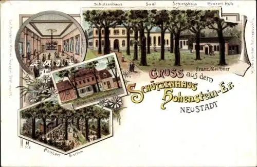 Litho Hohenstein Ernstthal Landkreis Zwickau, Schützenhaus Neustadt, F. Geithner, Saal, Schießhaus