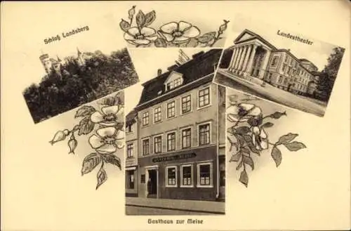 Ak Meiningen in Thüringen, Gasthaus zur Meise, Schloss Landsberg, Theater