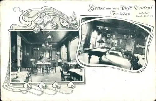 Ak Zwickau in Sachsen, Café Central, Billard
