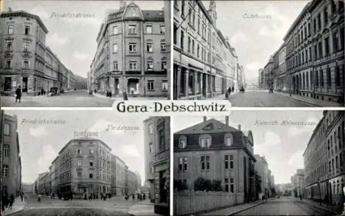 Ak Debschwitz Gera in Thüringen, Friedrichstraße, Oststraße, Heinrich Heinestraße, Nordstraße