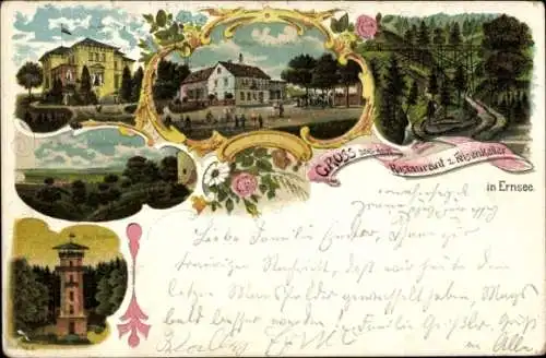 Litho Ernsee Gera in Thüringen, Restaurant Felsenkeller, Aussichtsturm, Viadukt