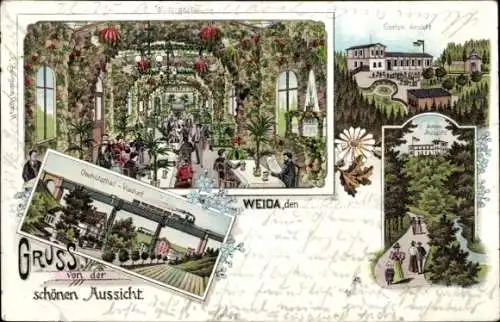 Litho Weida in Thüringen, Oschütztal Viadukt, Gasthaus Schöne Aussicht, Innenansicht