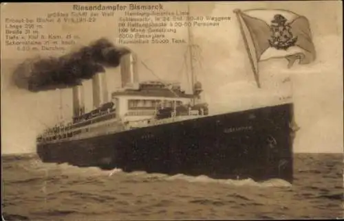 Ak Riesendampfer Bismarck, HAPAG