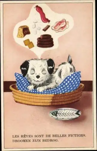 Künstler Ak Scheuermann, Willi, Hund träumt von Leckereien