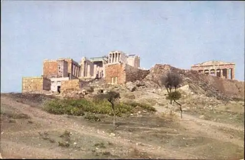 Ak Athen Griechenland, Westaufgang zur Akropolis, Antike Ruinen