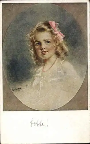 Künstler Ak Zickendraht, B., Lotti, Kinderportrait, blondes Mädchen mit Haarschleife