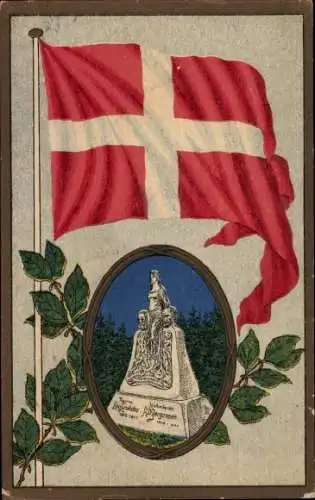 Passepartout Ak Dänemark, Flagge, Denkmal
