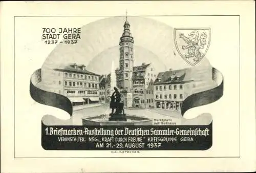 Ak Gera in Thüringen, 1. Briefmarkenausstellung d. Deutschen Sammlergemeinschaft 1937, Rathaus