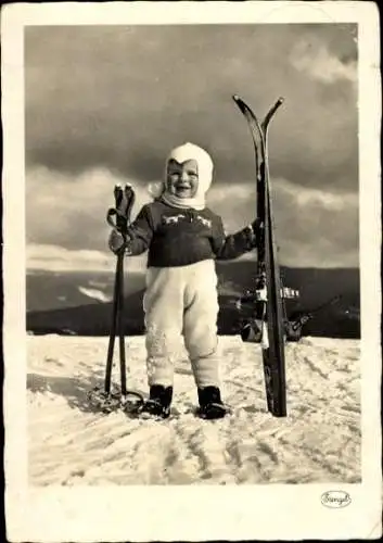 Foto Ak Kleiner Skifahrer, Portrait, Schnee, Winter