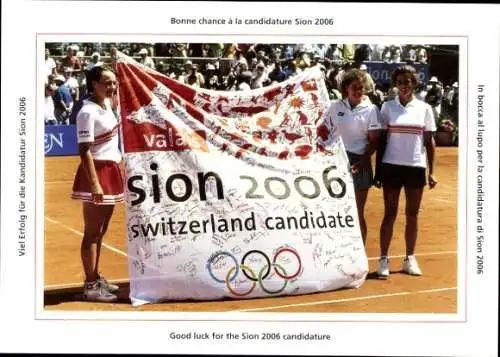 Ganzsachen Ak Olympische Spiele, Kandidatur Sion 2006, Fahne, Sportler