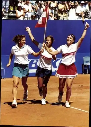 Ganzsachen Ak Fed Cup, Tennis, Martina Hingis, Emmanuelle Gagliardi, Patty Schnyder