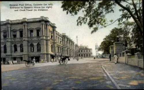 Ak Colombo Ceylon Sri Lanka, Queens House, General Post Office, Glockenturm