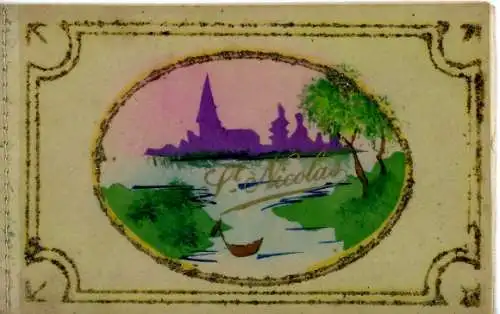 Passepartout Glitzer Ak Glückwunsch, Sankt Nicolas, Fluss, Kirche