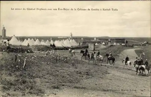 Ak Marokko, Rückkehr von General Duplessis mit seinem Stab von der Kenifra-Säule zur Kasbah Tadla