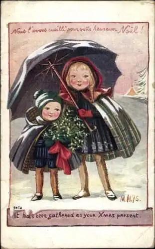 Künstler Ak Alys, M., Frohe Weihnachten, Kinder, Regenschirm