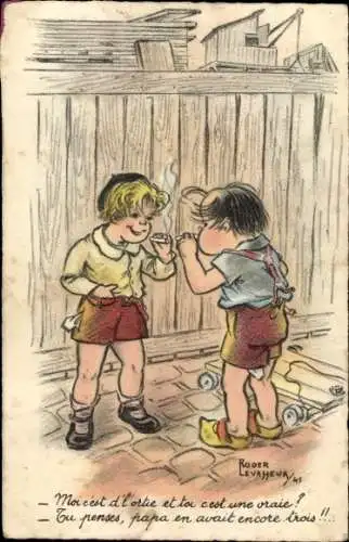 Künstler Ak Levasseur, R., Zwei rauchende Jungen, Zigaretten