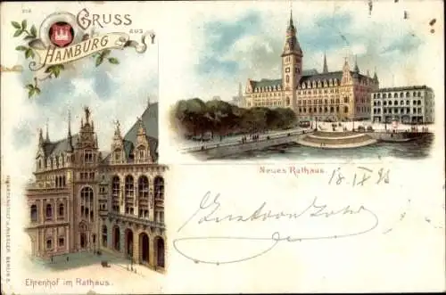 Litho Hamburg Mitte Altstadt, Neues Rathaus mit Ehrenhof