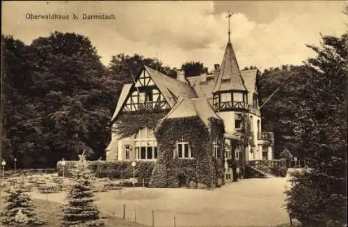Ak Darmstadt in Hessen, Oberwaldhaus, Terrassengarten