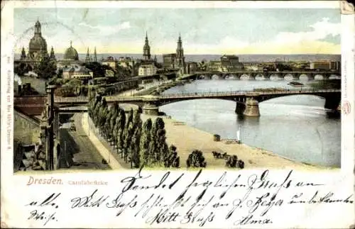 Ak Dresden Altstadt, Carolabrücke, Panorama, Elbe, Frauenkirche