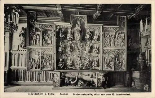 Ak Erbach im Odenwald Hessen, Schloss, Hubertuskapelle, Altar, 15. Jahrhundert