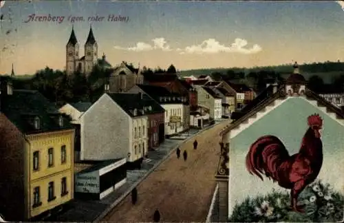 Ak Arenberg Koblenz am Rhein, roter Hahn, Teilansicht, Kirche