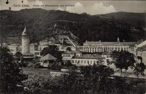 Ak Bad Ems an der Lahn, Wasserturm, Kurhaus, Panorama