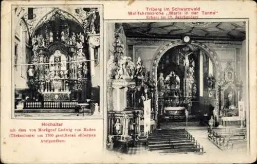 Ak Triberg im Schwarzwald, Wallfahrtskirche Maria in der Tanne, Hochaltar, silbernes Antipenium