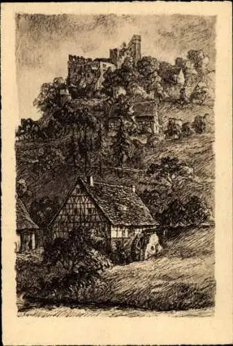 Künstler Ak Gammelsbach Oberzent im Odenwald, Ruine Freienstein