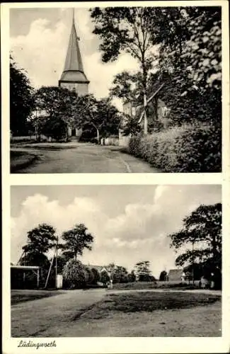 Ak Lüdingworth Cuxhaven in Niedersachsen, Kirche, Straßenpartie