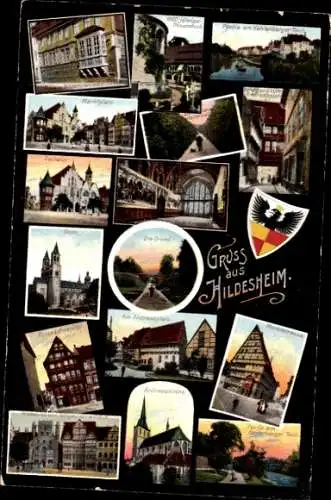 Wappen Ak Hildesheim in Niedersachsen, Marktplatz, Dom, Rolandshospital, Andreaskirche