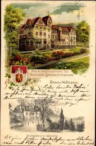 Wappen Litho Hann. Münden in Niedersachsen, Erholungsheim für Deutsche Lokomotivbeamte