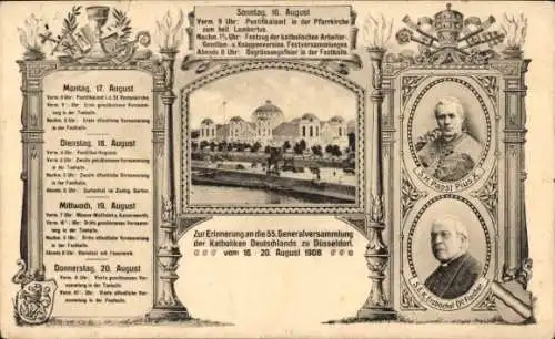 Ak Düsseldorf, 55. Generalversammlung der Katholiken Deutschland, Papst Pius X, Erzbischof Fischer