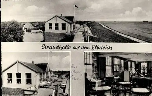 Ak Brunsbüttel in Dithmarschen, Strandhalle auf dem Elbdeich, Innenansicht