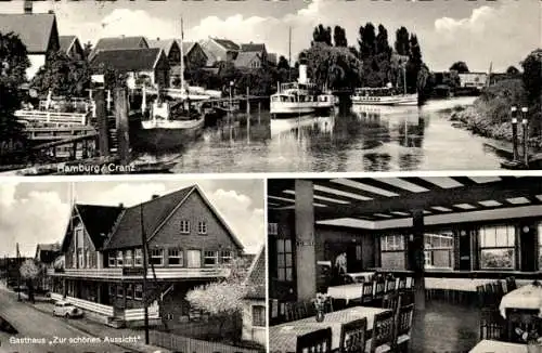 Ak Hamburg Harburg Cranz, Gasthaus zur schönen Aussicht, Auto, Boote