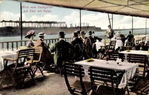 Ak Hamburg Mitte St. Pauli, Restaurant Landungsbrücken, Blick vom Dachgarten, Elbe, Hafen