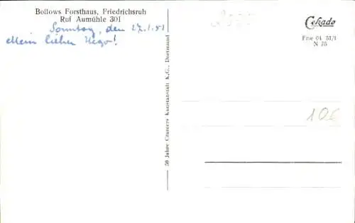 Ak Friedrichsruh Aumühle im Herzogtum Lauenburg, Bollows Forsthaus