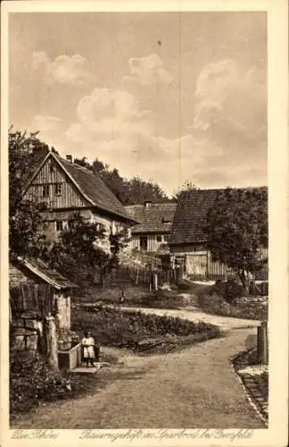 Ak Sparbrod Gersfeld Rhön, Bauerngehöft, Mädchen, Mauer, Straße, Gans