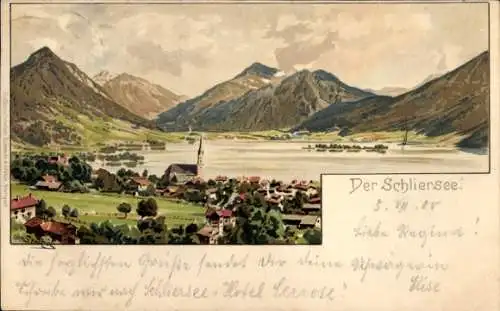 Künstler Litho Strützel, Otto, Schliersee in Oberbayern, Ort mit Schliersee, Berge